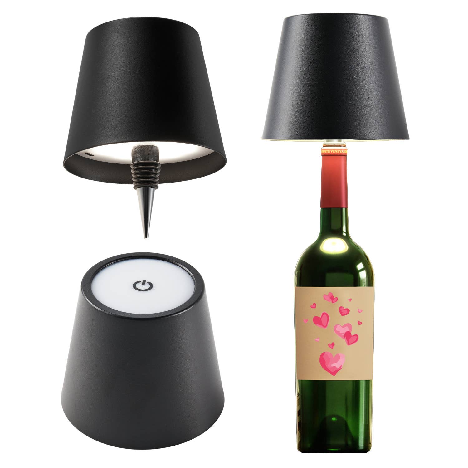 Cordless LED Table Lamp with Bottle Stopper: Black