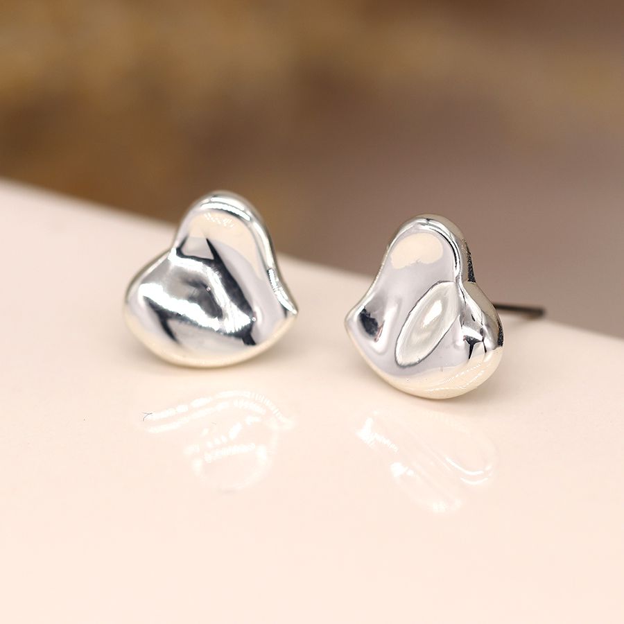 POM Silver Plated Wavy Surface Heart Stud Earrings - More Than Just a Gift | Narborough Hall