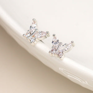 POM Silver Plated Crystal Butterfly Studs - More Than Just a Gift | Narborough Hall