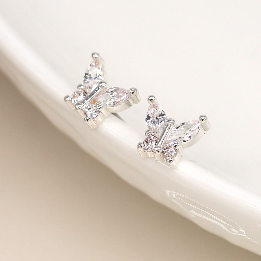 POM Silver Plated Crystal Butterfly Studs - More Than Just a Gift | Narborough Hall