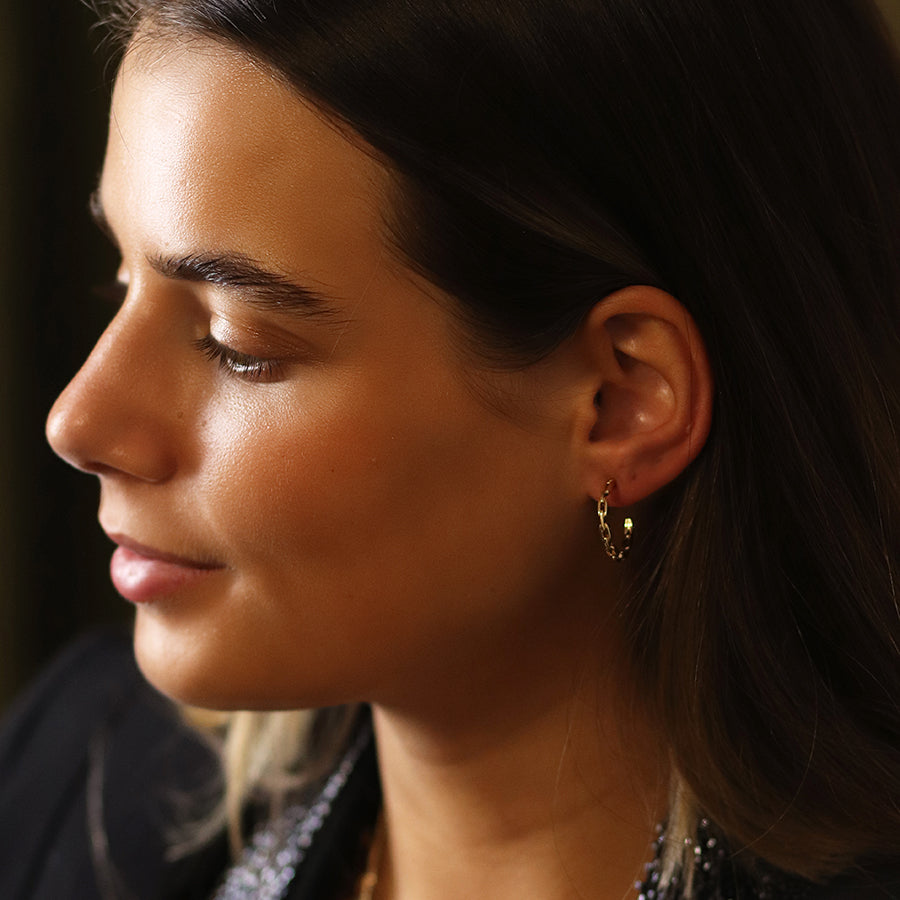 POM Golden Link Hoop C-post Earrings