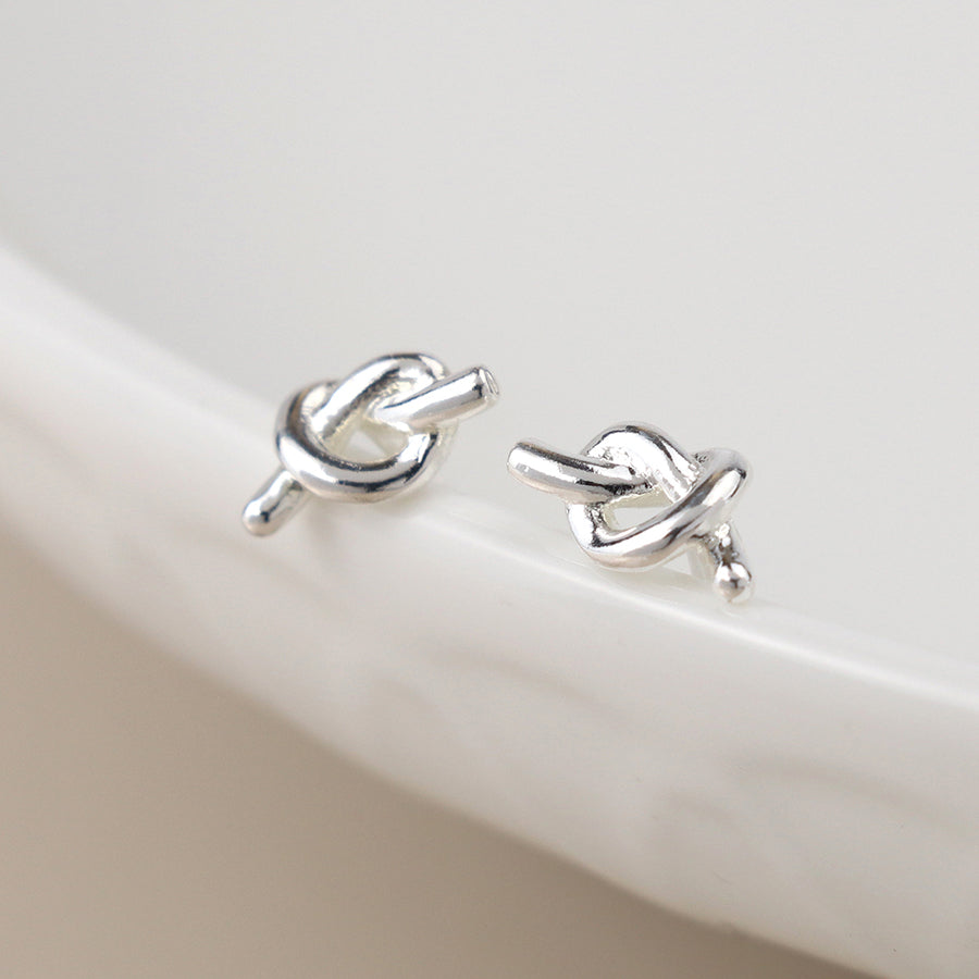 POM Silver plated dainty knot earrings