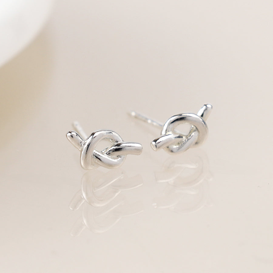 POM Silver plated dainty knot earrings