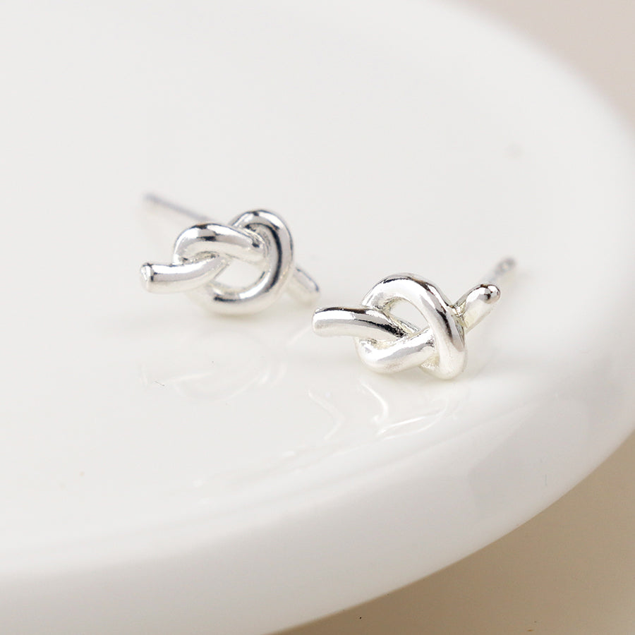 POM Silver plated dainty knot earrings