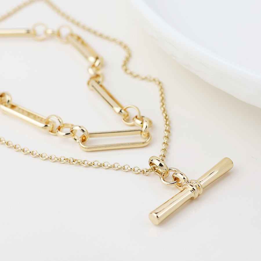 POM Golden layered chain and t-bar necklace