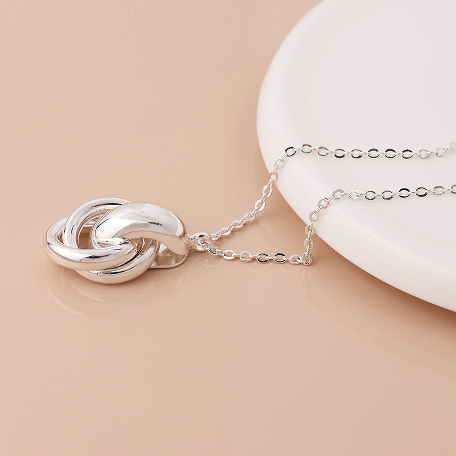 POM Silver plated polished knot necklace