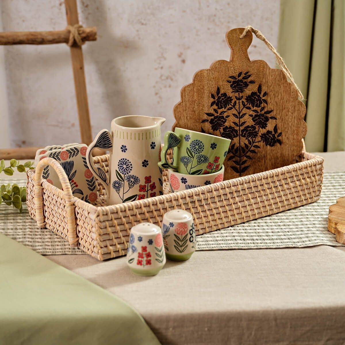 Flourish And Foliage Decorative Stoneware Embossed Jug With Flower Handle 2 Asstd