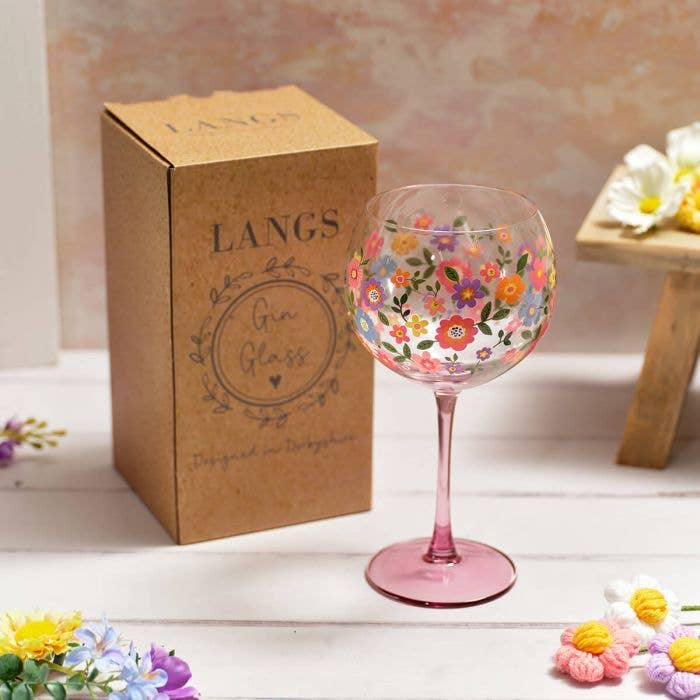 Bright And Beautiful Allover Floral Pattern Gin Glass In Gift Box