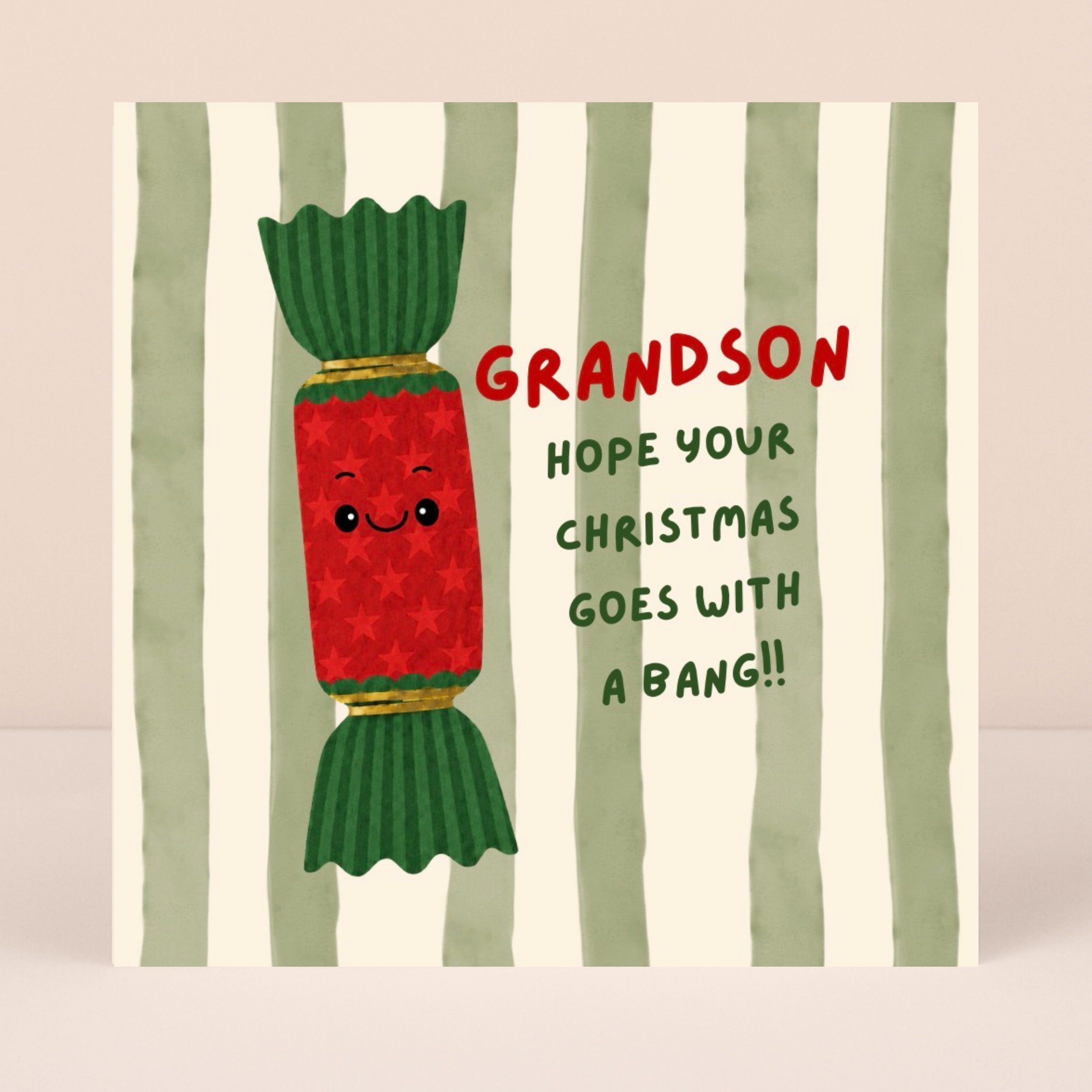 Petimo - Grandson Cracking Christmas Striped Fun Card