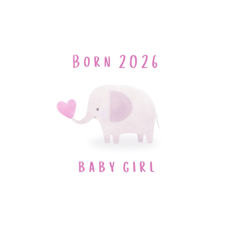 Petimo - Born 2026 Pink Purple New Baby Girl Cute Elephant Card