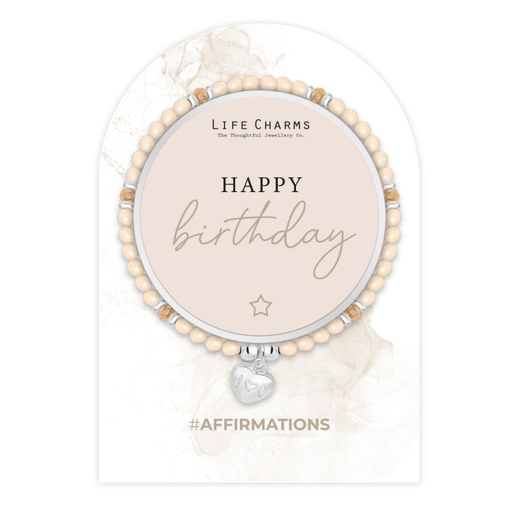 Life Charms Cream and Coral Happy Birthday Affirmations Bracelet - More Than Just a Gift | Narborough Hall