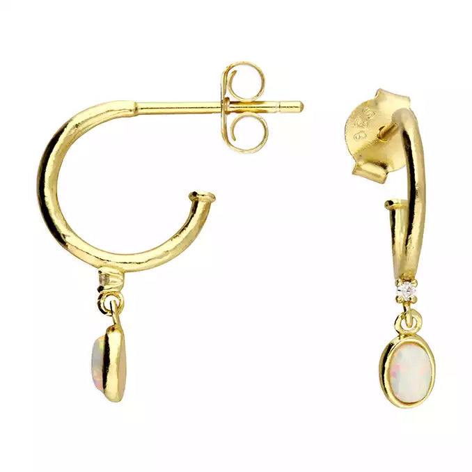 Sterling Silver Gold Plated Opal Charm Hoop Earrings - More Than Just a Gift | Narborough Hall
