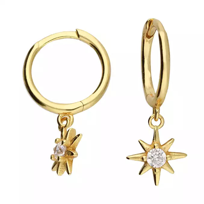Sterling Silver Gold Plated Star Huggie Hoops - More Than Just a Gift | Narborough Hall