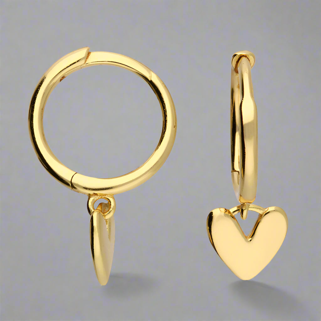 Sterling Silver Gold Plated Heart Charm Huggie Hoop Earrings - More Than Just a Gift | Narborough Hall