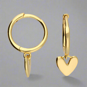 Sterling Silver Gold Plated Heart Charm Huggie Hoop Earrings - More Than Just a Gift | Narborough Hall