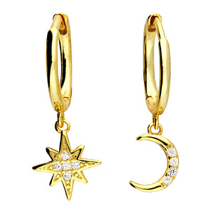 Sterling Silver Gold-plated CZ Moon and Star Charm Huggies - More Than Just a Gift | Narborough Hall