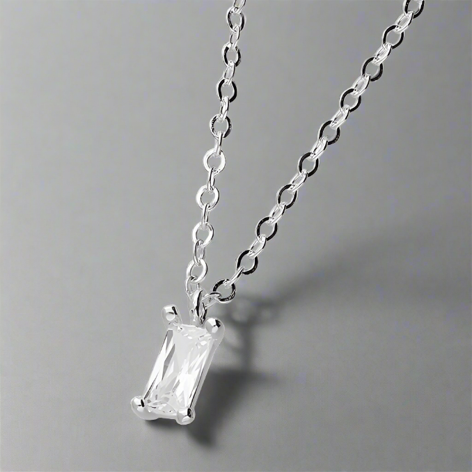Sterling Silver CZ Rectangle Necklace - More Than Just a Gift | Narborough Hall