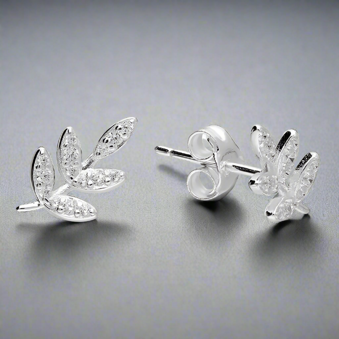 Iris & Miel Sterling Silver and CZ Leaf Stud Earrings - More Than Just a Gift | Narborough Hall