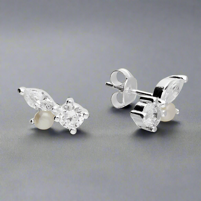 Sterling Silver Pearl and CZ Stud Earrings - More Than Just a Gift | Narborough Hall