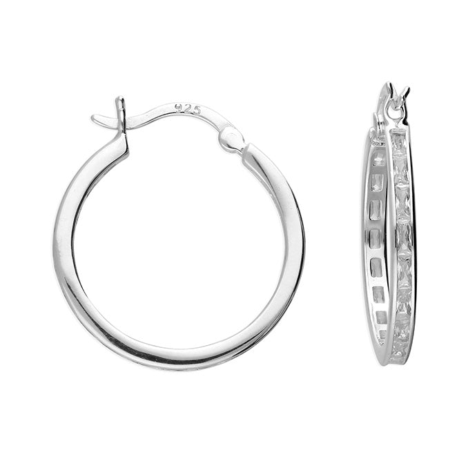 Sterling Silver Cubic Zirconia Baguette Hoop Earrings - More Than Just a Gift | Narborough Hall