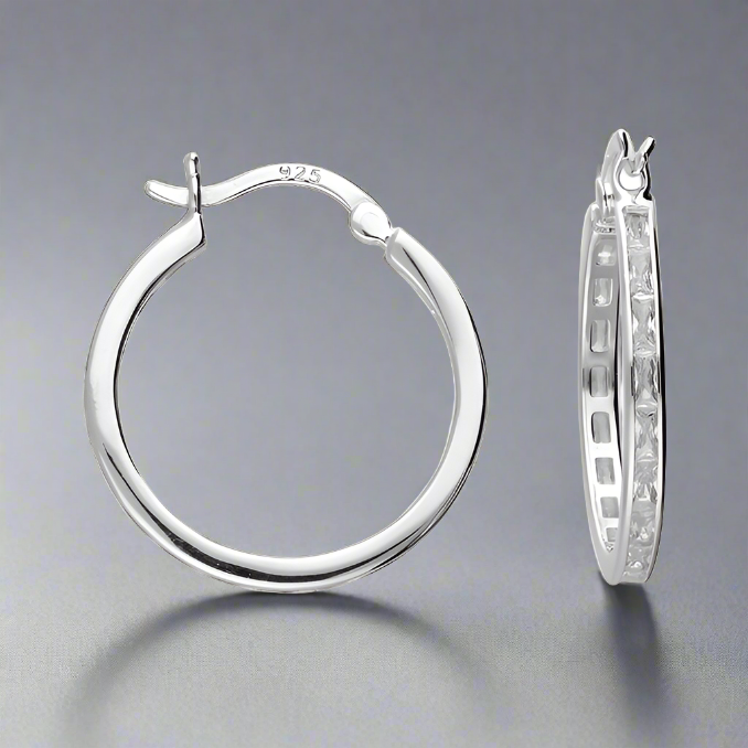 Sterling Silver Cubic Zirconia Baguette Hoop Earrings - More Than Just a Gift | Narborough Hall