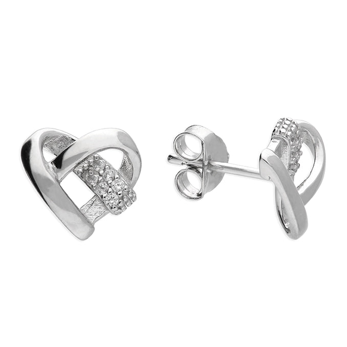 Sterling Silver Ribbon Heart Stud Earrings - More Than Just a Gift | Narborough Hall