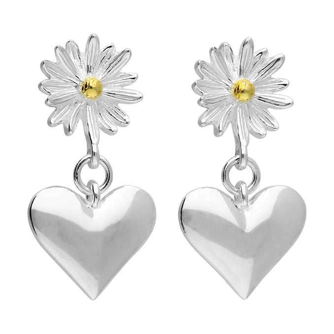Iris & Miel Sterling Silver Daisy and Heart Drop Stud Earrings - More Than Just a Gift | Narborough Hall
