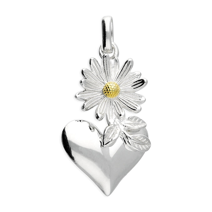 Iris & Miel Sterling Silver Daisy and Heart Drop Pendant - More Than Just a Gift | Narborough Hall