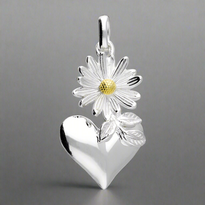 Iris & Miel Sterling Silver Daisy and Heart Drop Pendant - More Than Just a Gift | Narborough Hall