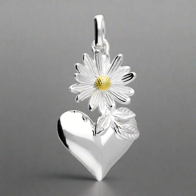 Iris & Miel Sterling Silver Daisy and Heart Drop Pendant - More Than Just a Gift | Narborough Hall
