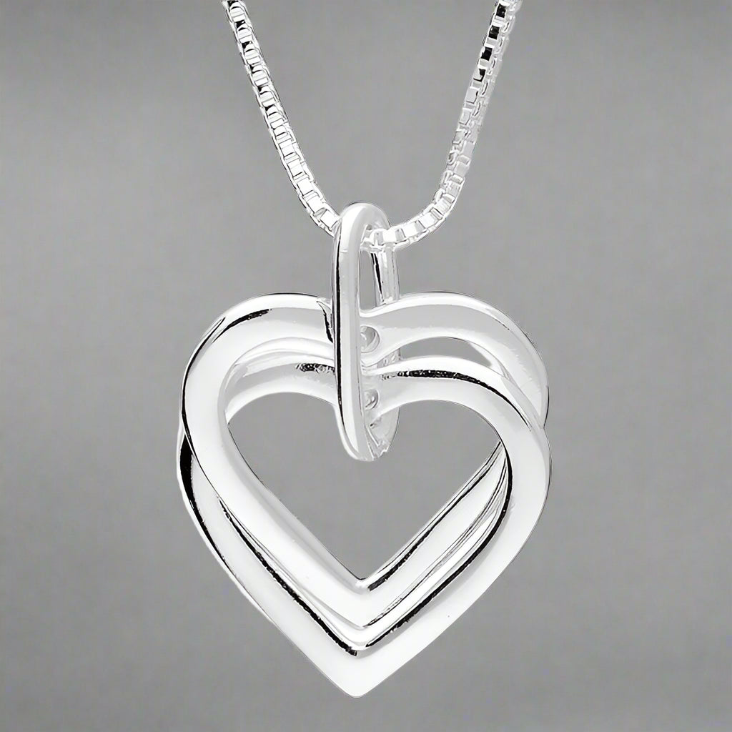 Sterling Silver Linked Hearts Necklace