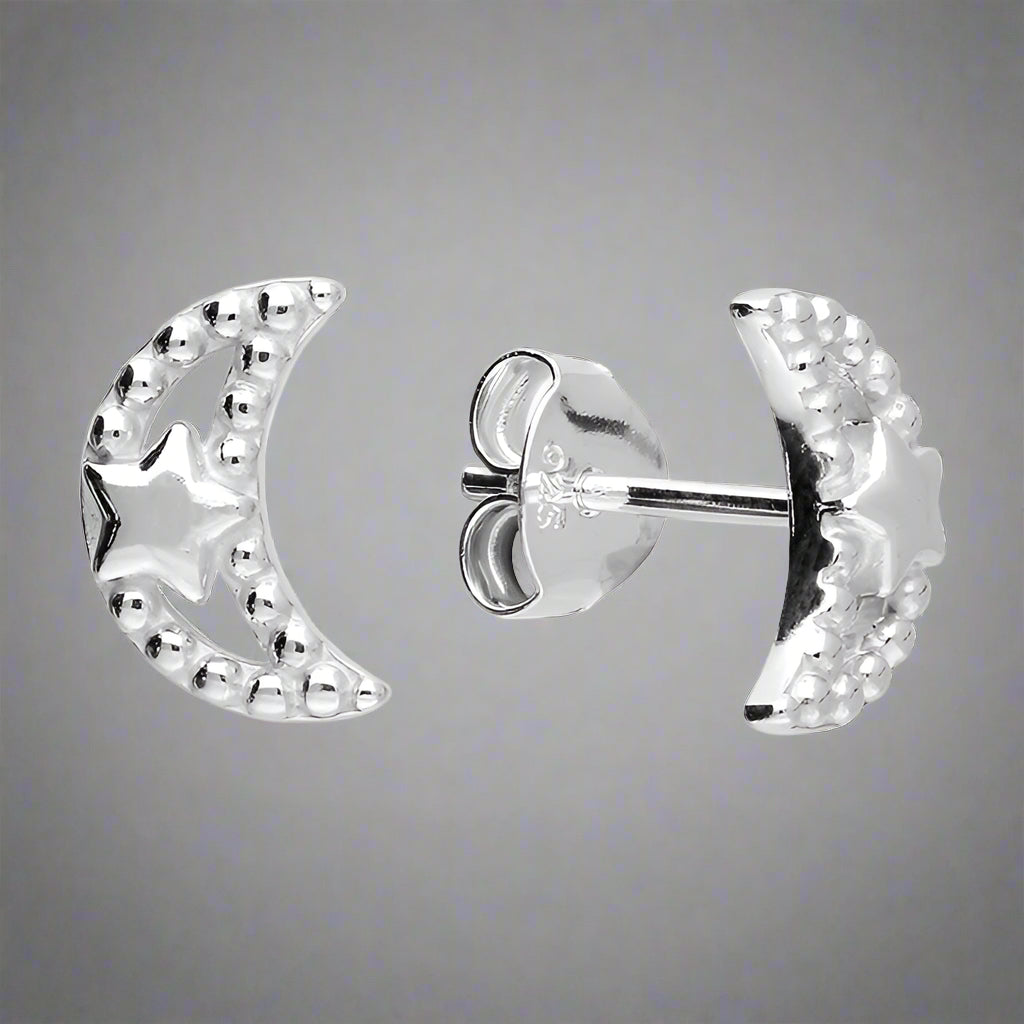 Sterling Silver Moon & Star Studs