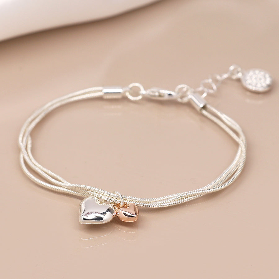POM Silver Heart & Rose Gold Small Heart Chain Bracelet - More Than Just a Gift | Narborough Hall
