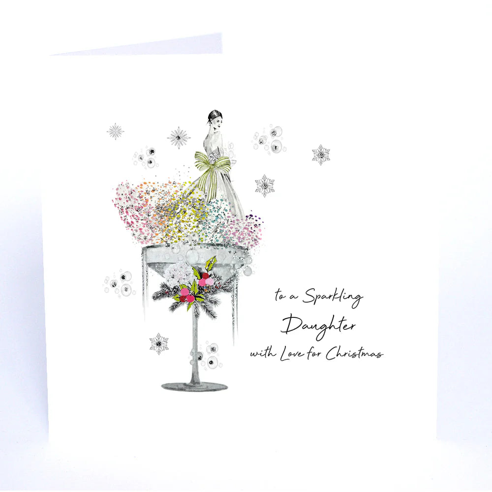 To a Sparkling Daughter - Cocktail Glass - Five Dollar Shake Hand Finished Christmas Card