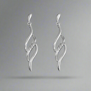 Sterling Silver Triple Wave with White Cubic Zirconias Drop Earrings - More Than Just a Gift | Narborough Hall