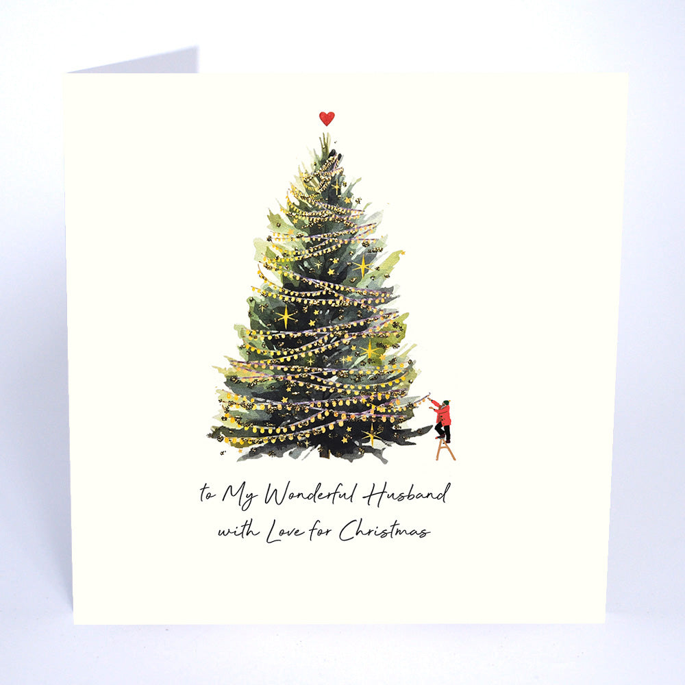 Five Dollar Shake To My Wonderful Husband With Love for Christmas (Tree) Christmas Card