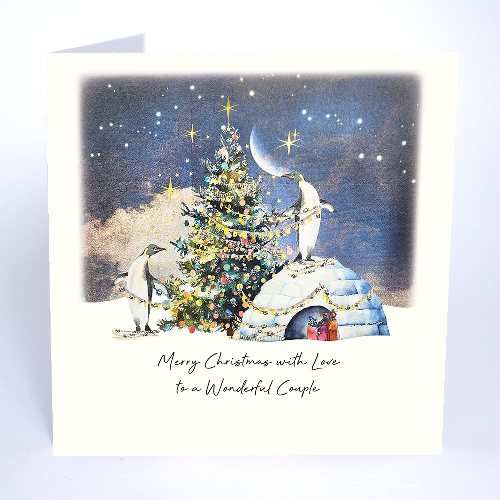 Five Dollar Shake Merry Christmas With Love To A Wonderful Couple (Penguins) Christmas Card