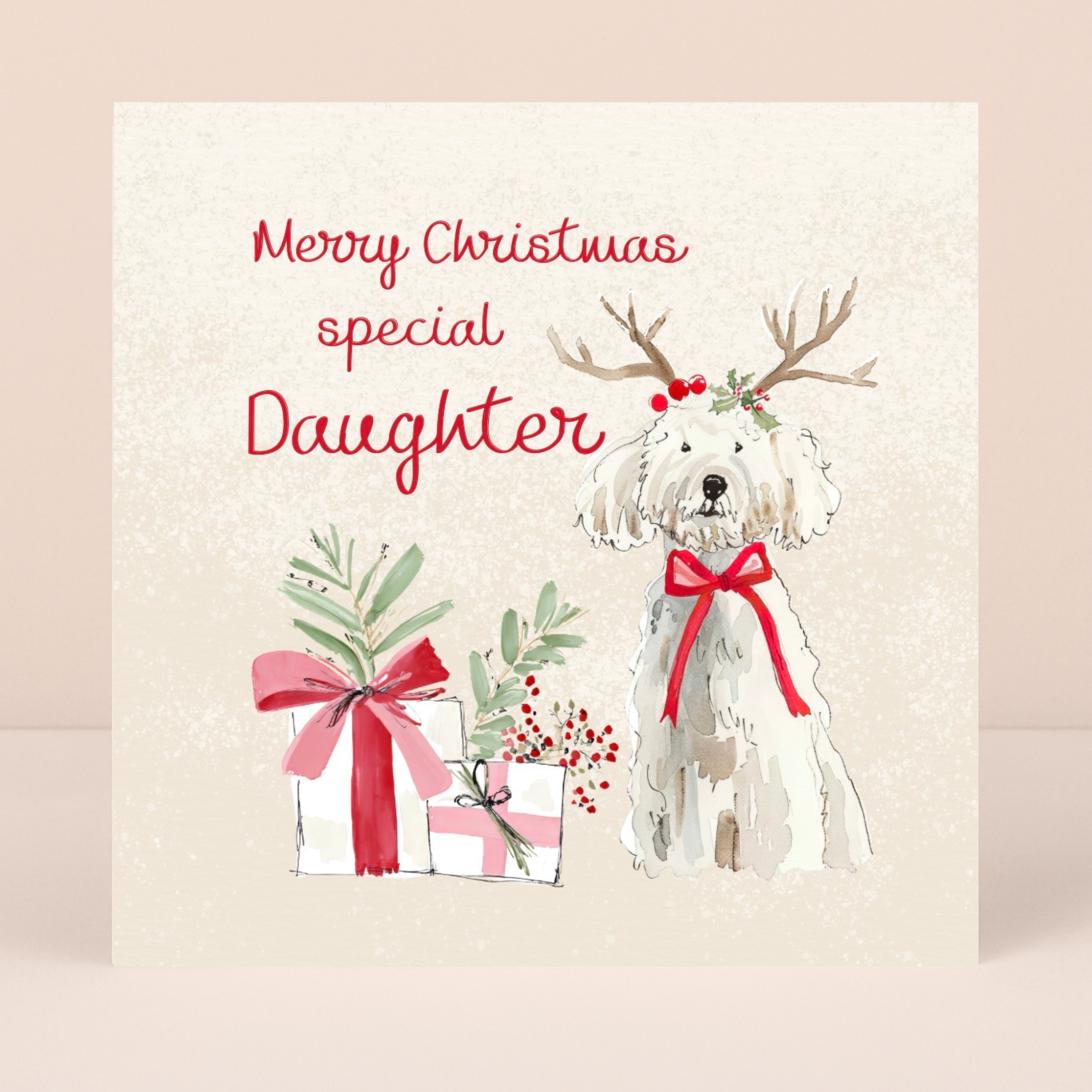 Petimo - Special Daughter Merry Tails Cute Dog Christmas Card