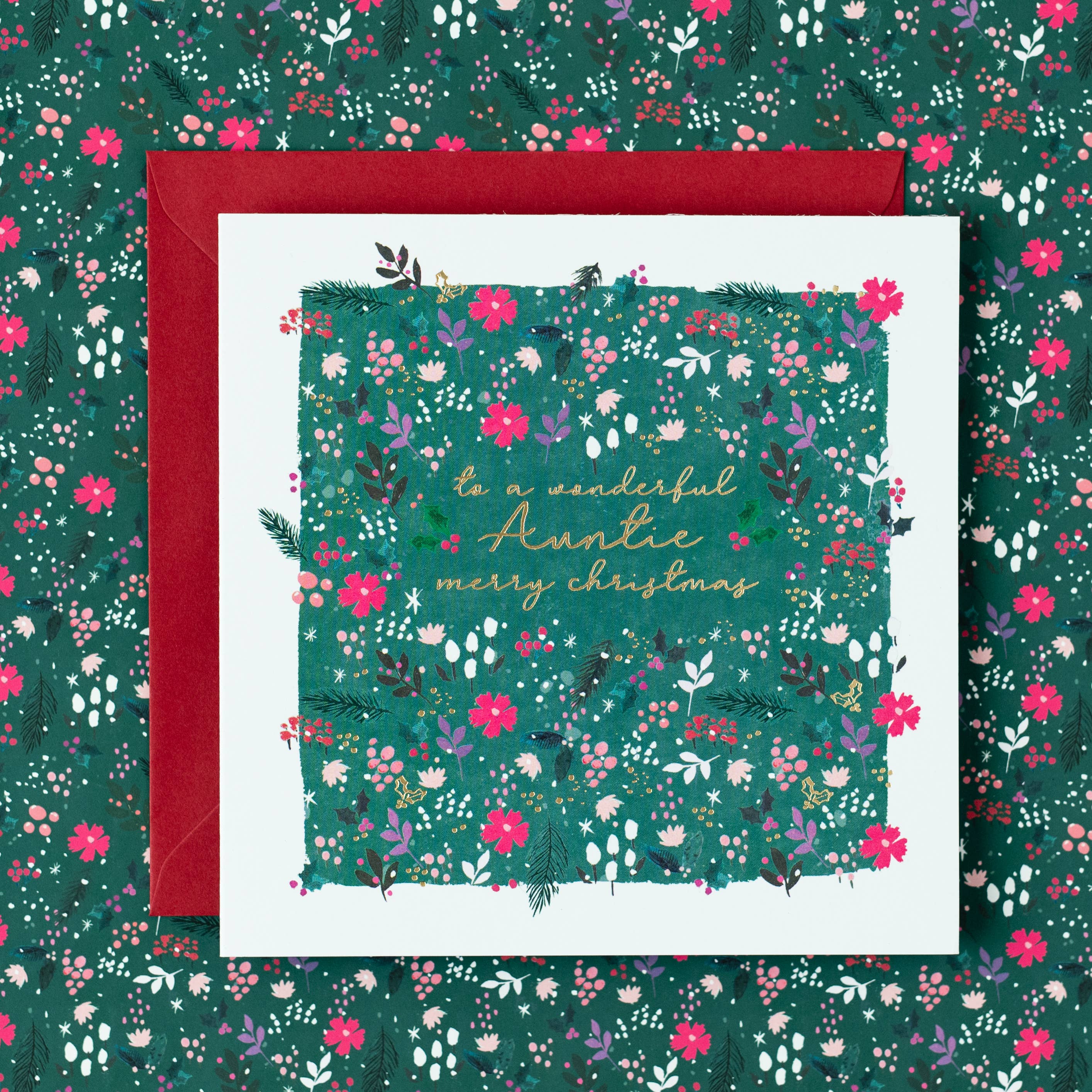 Hotchpotch - Auntie Snowdrop Christmas Card Ditsy Foliage