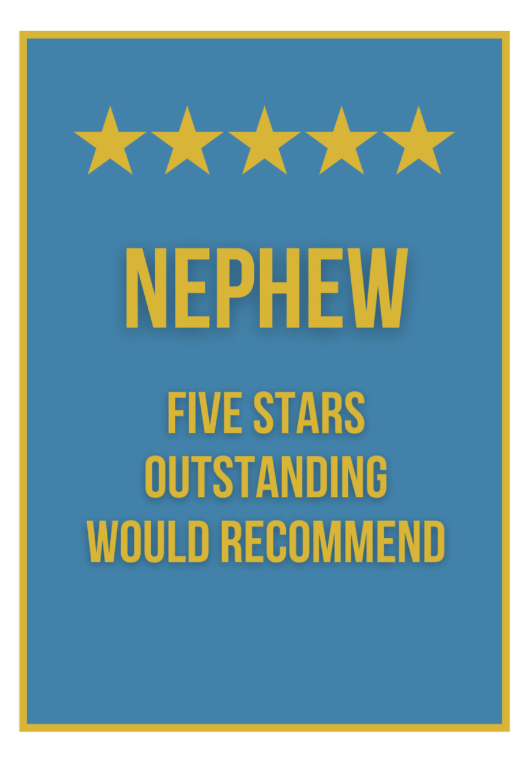 Petimo Not Too Much Five Star Nephew Card - More Than Just a Gift | Narborough Hall