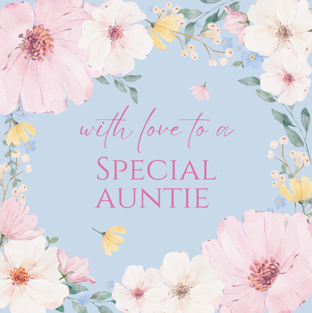 Petimo - Special Auntie Pastel Floral Border Blue Card