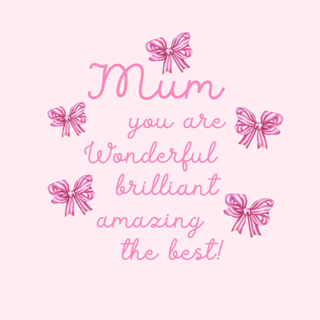 Petimo - Mum You Are Pink Striped Bows Card Mother's Day/Birthday