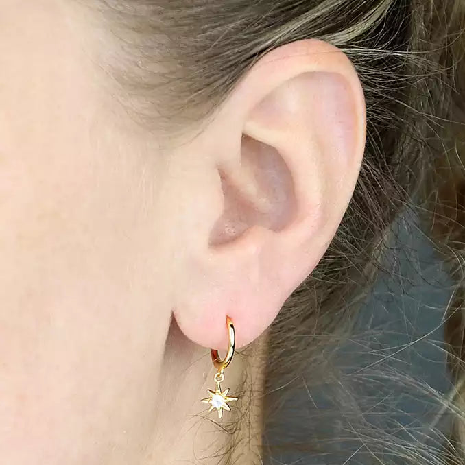 Sterling Silver Gold Plated Star Huggie Hoops - More Than Just a Gift | Narborough Hall