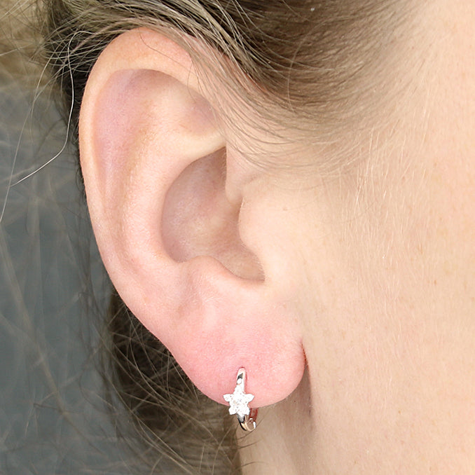 Sterling Silver CZ Star Hinged Huggie Earrings - More Than Just a Gift | Narborough Hall