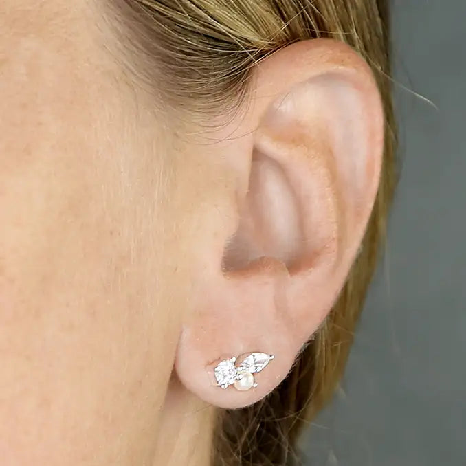 Sterling Silver Pearl and CZ Stud Earrings - More Than Just a Gift | Narborough Hall