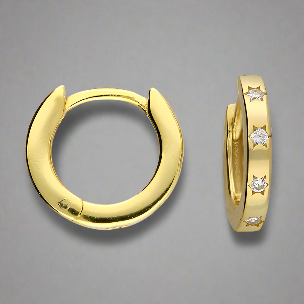 Sterling Silver Gold Plated Mini CZ Huggie Hoop Earrings - More Than Just a Gift | Narborough Hall