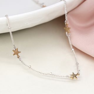 POM Silver Plated Station Chain with Faux Gold Stars