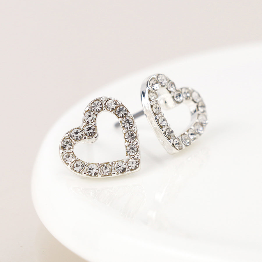 POM Silver Plated Crystal Heart Studs