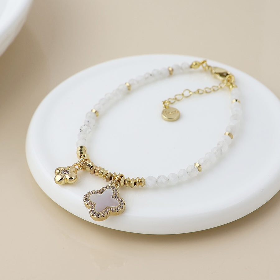 POM Golden & White Bead Quatrefoil Charm Bracelet - More Than Just a Gift | Narborough Hall