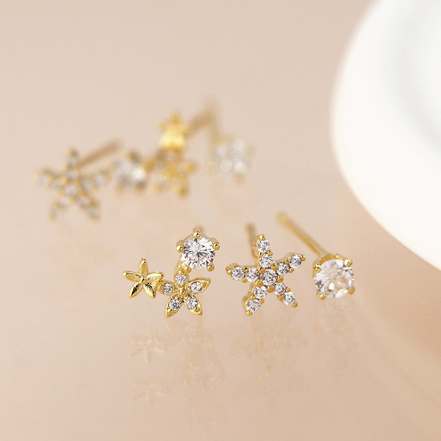 POM Gold Plated Flower Mix Earrings Set - More Than Just a Gift | Narborough Hall